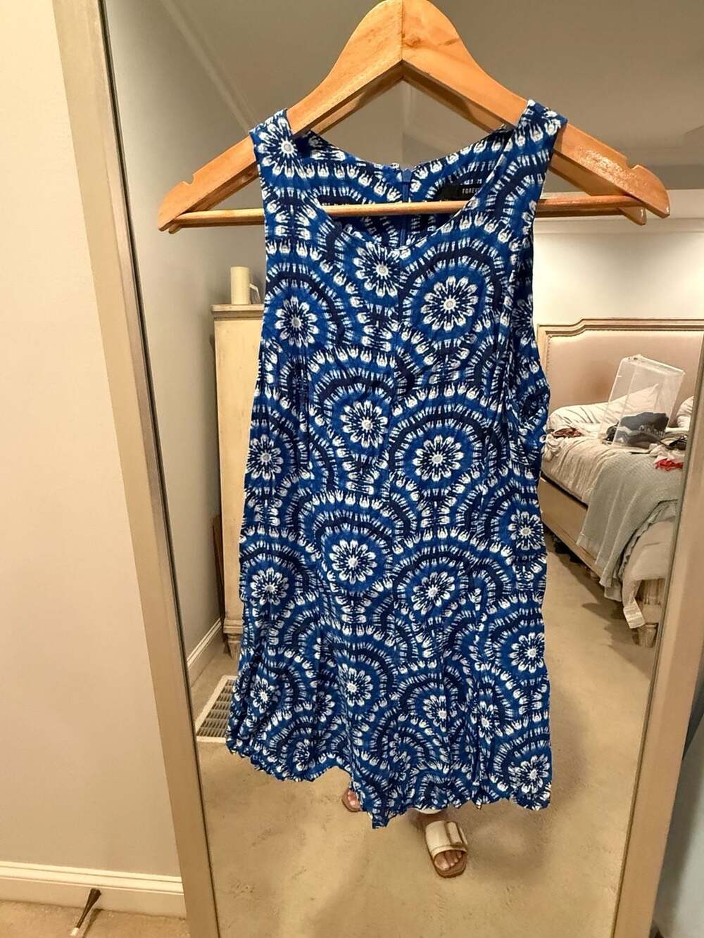 Forever 21 Blue and White Tie-Dye Sleeveless Dress